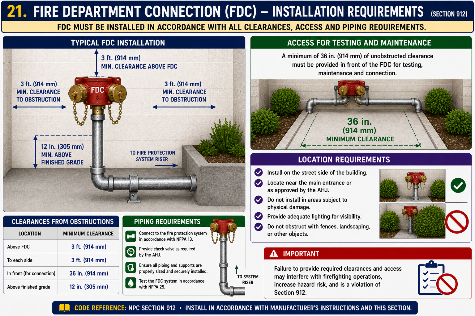 Fire Department Connection (FDC) — Installation Requirements (NPC §912)